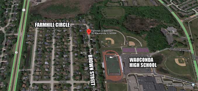 Motorcycle crash Farmhill Circle and Brown Street in Wauconda (SOURCE: Imagery ©2021 Google, Imagery ©2021 Maxar Technologies, U.S. Geological Survey, USDA Farm Service Agency, Map data ©2021)