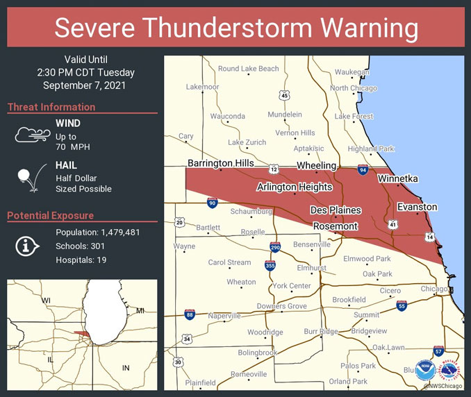 Severe Thunderstorm Warning Tuesday, September 7, 2021 issued by the NWS STORM PREDICTION CENTER (SOURCE: National Weather Service Chicago)