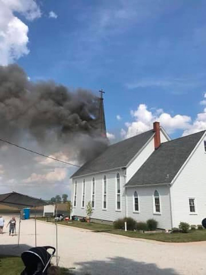 Smoke showing from the steeple at St Paul’s Lutheran Church in Beecher, Illinois (SOURCE: St. Paul’s Ev Lutheran Church – LCMS in Chicago Heights)