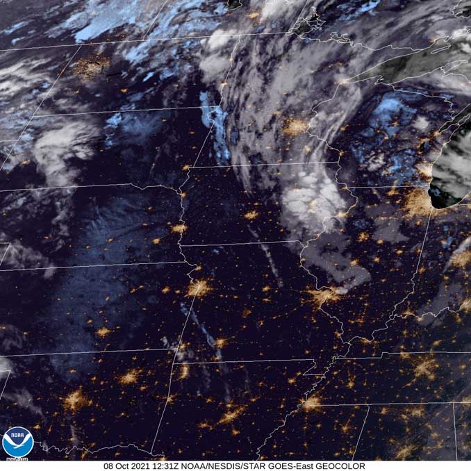 NOAA/NESDIS/STAR GOES-East GEOCOLOR at7:31 a.m. CDT on Friday, October 8, 2021