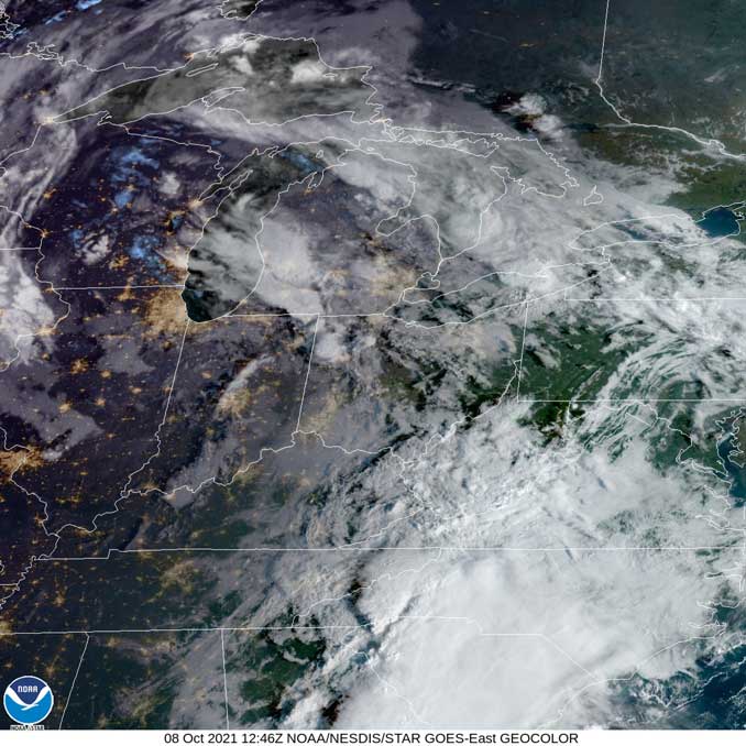 NOAA/NESDIS/STAR GOES-East GEOCOLOR at 7:46 a.m. CDT on Friday, October 8, 2021