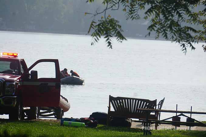 Water rescue scene at Highland Lake in Lake County before a Chicago man died at a hospital (PHOTO CREDIT: Jimmy Bolf).