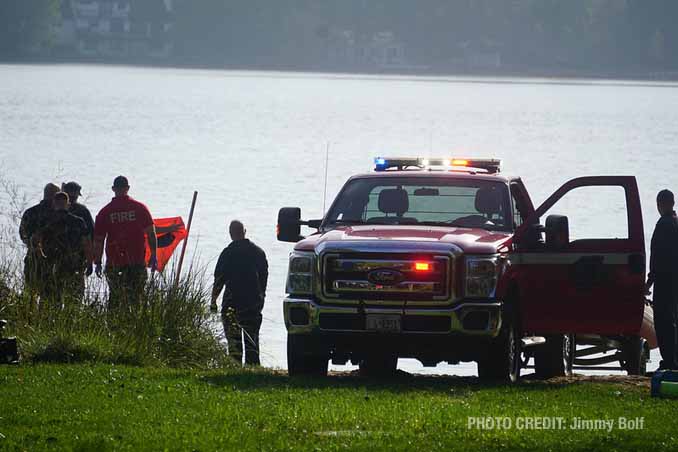 Water rescue scene at Highland Lake in Lake County before a Chicago man died at a hospital (PHOTO CREDIT: Jimmy Bolf).