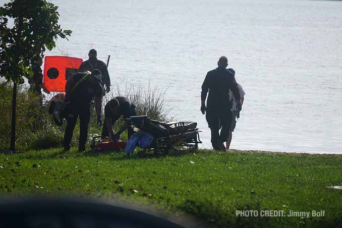 Water rescue scene at Highland Lake in Lake County before a Chicago man died at a hospital (PHOTO CREDIT: Jimmy Bolf).