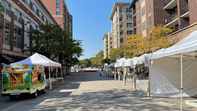 Looking west on Campbell Street during setup for Harmony Fest