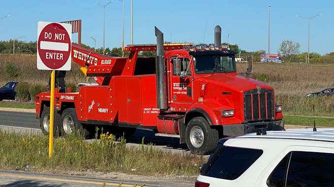 The truck driver called for his own tow operation, which was serviced by Whitey's Towing of Crystal Lake, Illinois
