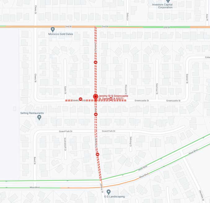 Aircraft crash map in Santee, California on Monday, October 12, 2021 (SOURCE: Map Data ©2021 Google)