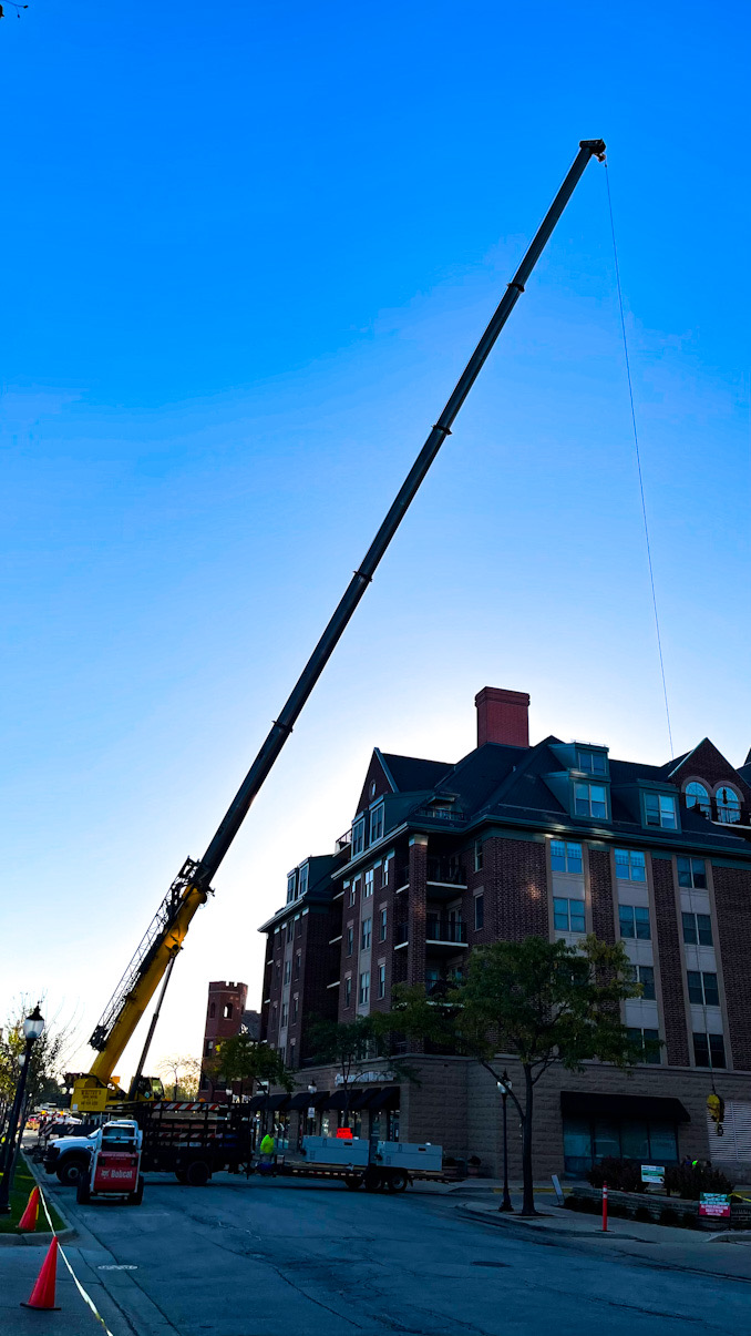 Whitey’s Crane on Wing Street west of Vail Avenue, Arlington Heights