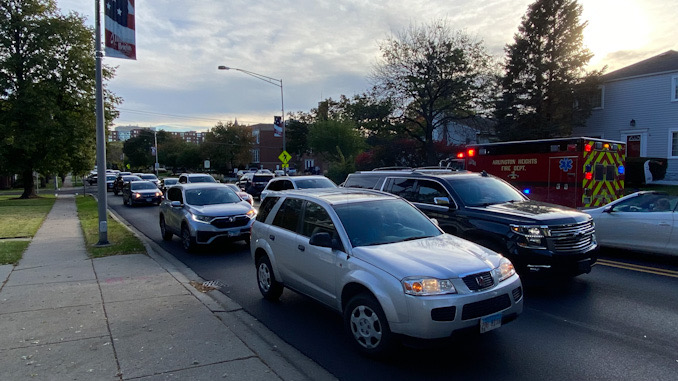 Traffic congestion on northbound Arlington Heights Road before crash scene was cleared at Arlington Heights Road and Euclid Avenue in Arlington Heights