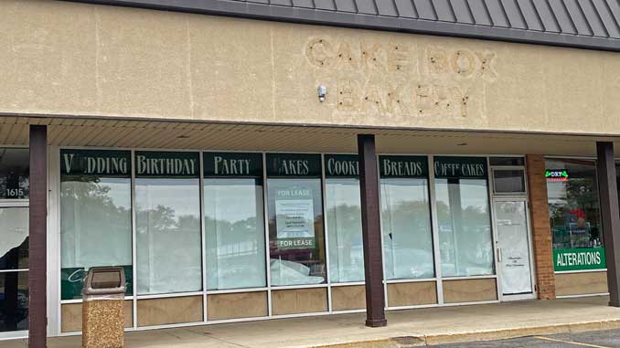 Former Cake Box location the morning after a commercial burglary, trespassing and an unauthorized party occurred at 1617 West Campbell Street near Wilke Road in Arlington Heights