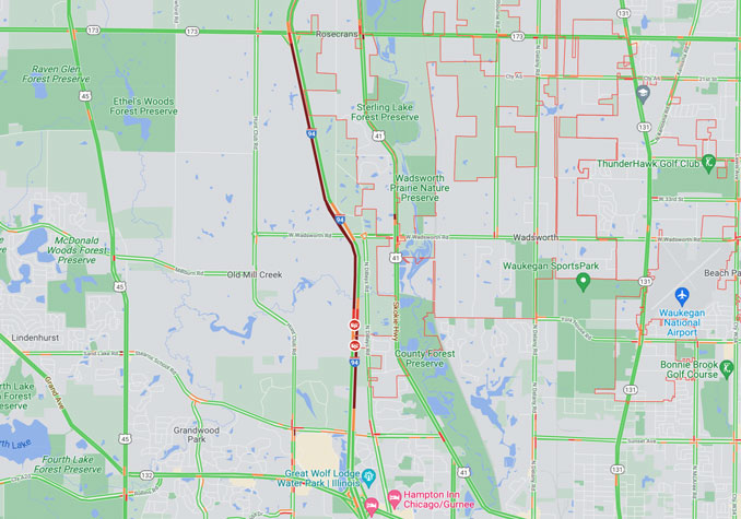 Crash Map I-94 EAST near MilePost 6.5 involving rollover semi-trailer truck (Map data ©2021 Google)