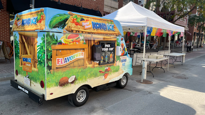 Kona Ice truck on Campbell Street by Armand's of Arlington Heights