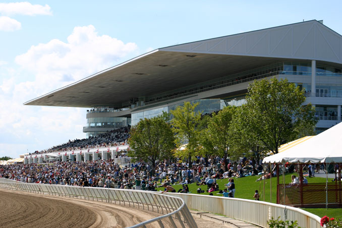 The grandstand at the Arlington Million on August 14, 2004