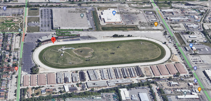 Hawthorne Race Course in Stickney, Illinois (images © 2021 Google, images © 2021, Maxar Technologies, Sanborn, US Geological Survey, USDA Farm Service Agency, map data © 2021)