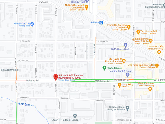 Palatine Road closure at Rose Street October 01, 2021 (Map data ©2021 Google)