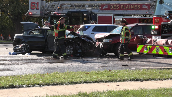 Crash scene at Rand Road and Golf Road Des Plaines