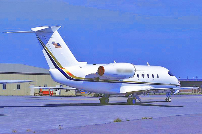 Bombardier Challenger 600, not actual aircraft and color markings modified to avoid connection of seized aircraft identity to file photo identity (Original photo by Alain Rioux)