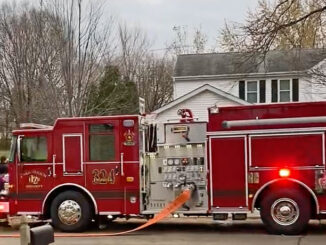 Lake Zurich fire engine at Side A during firefighting operations for a chimney fire on West Harbor Drive in Lake Zurich (PHOTO CREDIT: Lake Zurich Fire Department)