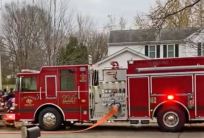 Lake Zurich fire engine at Side A during firefighting operations for a chimney fire on West Harbor Drive in Lake Zurich on Friday, November 26, 2021 (PHOTO CREDIT: Lake Zurich Fire Department)