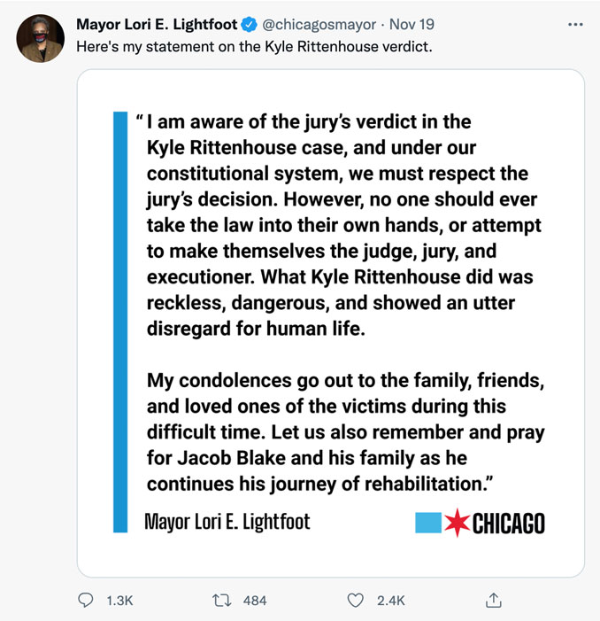 Lightfoot statement Rittenhouse verdict (Twitter.com/chicagosmayor)