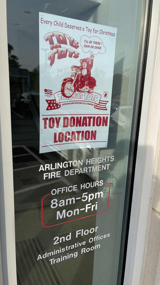 Toys and coats location in the first floor lobby at Arlington Heights Fire Station 2