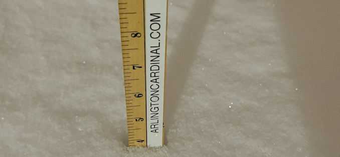 Snowfall amount at 11:06 p.m. December 29, 2021 after a burst of snow and a little sleet in Arlington Heights, Illinois