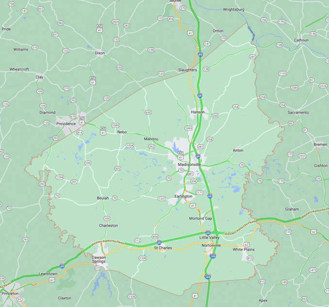 Hopkins County, Kentucky (Map data ©2021 United States)