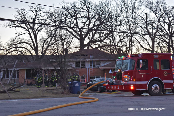 House fire on North East River Road north of Golf Road in DesPlaines (PHOTO CREDIT: Max Weingardt