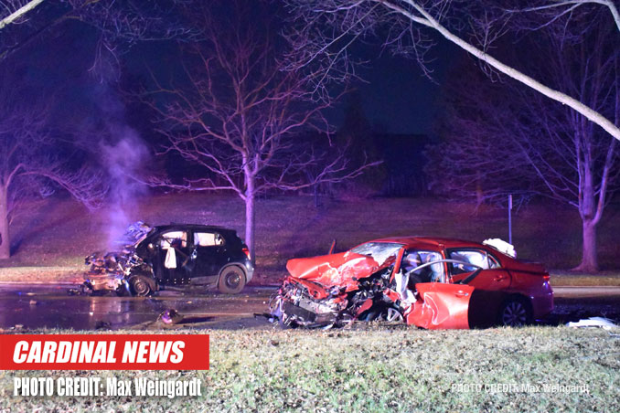 Head-on crash Willow Road and Hibbard Road, WInnetka on Monday, December 13, 2021 (PHOTO CREDIT: Max Weingardt)