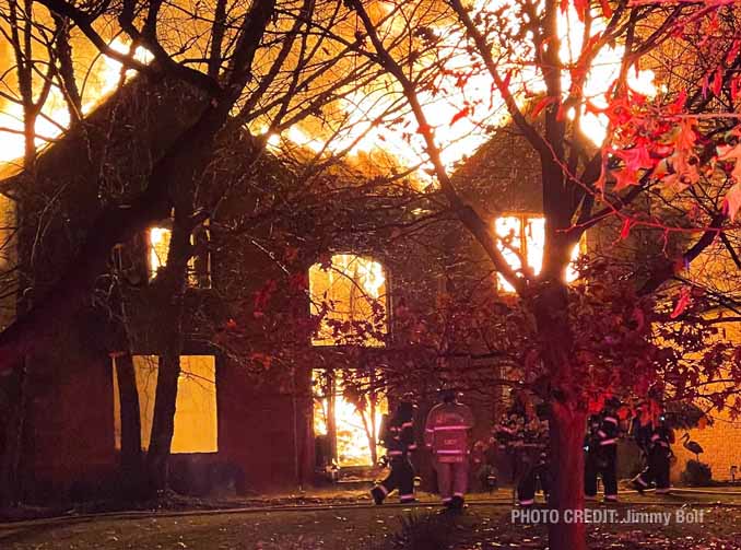 Extra alarm house fire scene on Meadowlark Lane in Kildeer (PHOTO CREDIT: Jimmy Bolf)