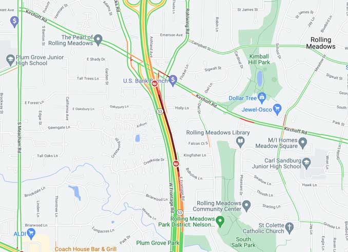 Crash map northbound Route 53 Kirchoff Road Sunday, December 5, 2021 (Map data ©2021)