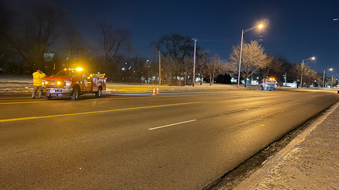 Sort of a large scene with two 50-foot tall aluminum light poles down on westbound Algonquin Road east of  Meijer Drive and Cooper's Hawk restaurant.