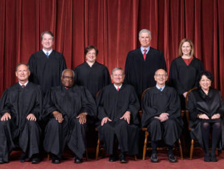 2021 Supreme Court, Roberts Court composed as of October 27, 2020. Front row, left to right: Associate Justice Samuel A. Alito, Jr., Associate Justice Clarence Thomas, Chief Justice John G. Roberts, Jr., Associate Justice Stephen G. Breyer, and Associate Justice Sonia Sotomayor. Back row, left to right: Associate Justice Brett M. Kavanaugh, Associate Justice Elena Kagan, Associate Justice Neil M. Gorsuch, and Associate Justice Amy Coney Barrett (Credit: Fred Schilling, Collection of the Supreme Court of the United States / Public Domain)