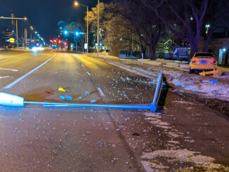 Yellow car involved in crash on Algonquin Road east of Meijer Drive in Arlington Heights (PHOTO CREDIT: Crash aftermath witness before police arrived)