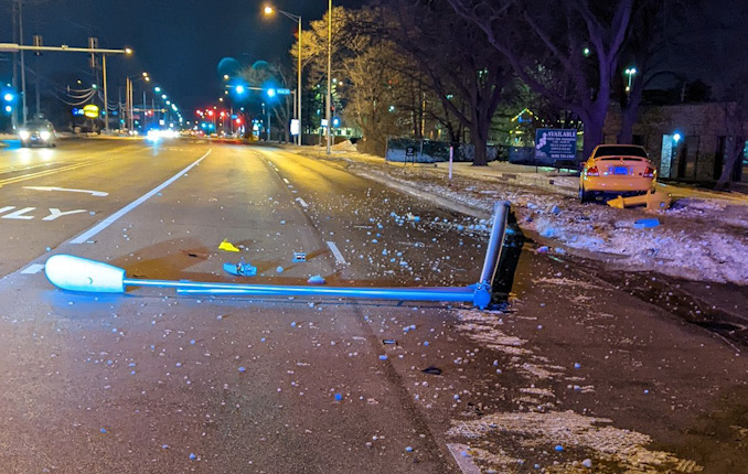 Yellow car involved in crash on Algonquin Road east of Meijer Drive in Arlington Heights (PHOTO CREDIT: Crash aftermath witness before police arrived)