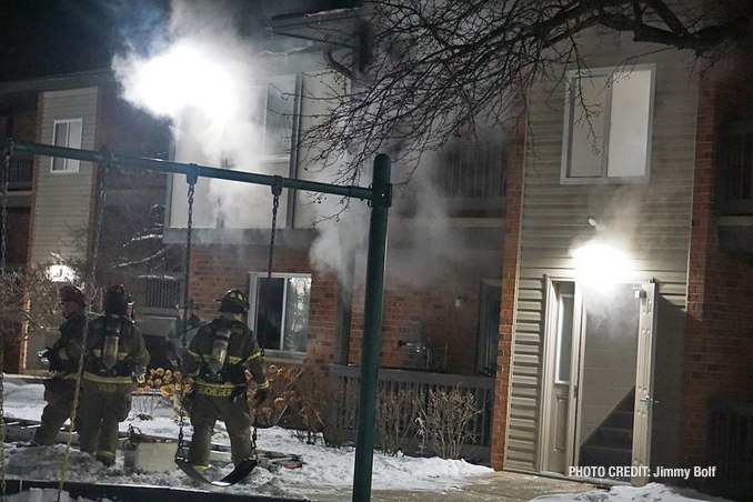 Smoke showing from an 8-unit condo building on Darlington Lane in Crystal Lake (PHOTO CREDIT: Jimmy Bolf)