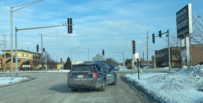 Arlington Heights police in the area of Buick GMC - Arlington Heights are a report of a commercial burglary and auto theft(s)