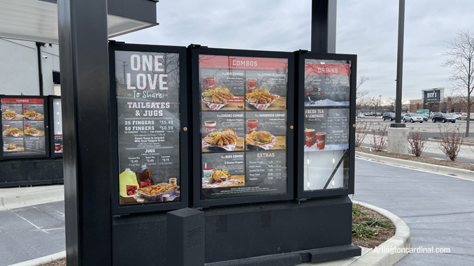 Drive-thru menu at Raising Canes 225 East Palatine Road in Arlington Heights on December 23, 2022