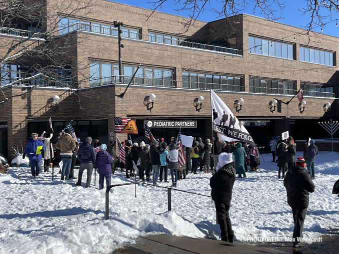 Anti-Vax Mandate protest scene in Highland Park, Sunday, January 23, 2022