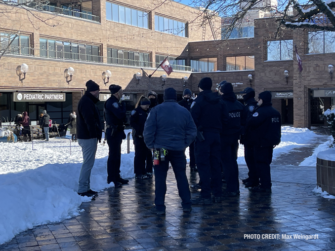 Police at Anti-Vax Mandate protest scene in Highland Park, Sunday, January 23, 2022