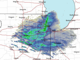 Radar KLOT Friday, January 28, 2022 at 0:504 AM CST, showing LES from Lake-Cook border at lakeshore to Midway airport area southwest (SOURCE: National Weather Service)