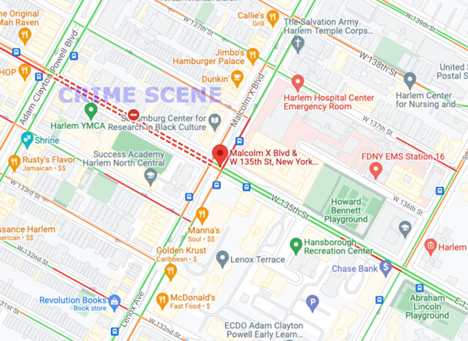 Crime scene has 135th Street closed between Lenox Avenue and Adam Clayton Powell Boulevard in Harlem (Map data ©2022 Google)