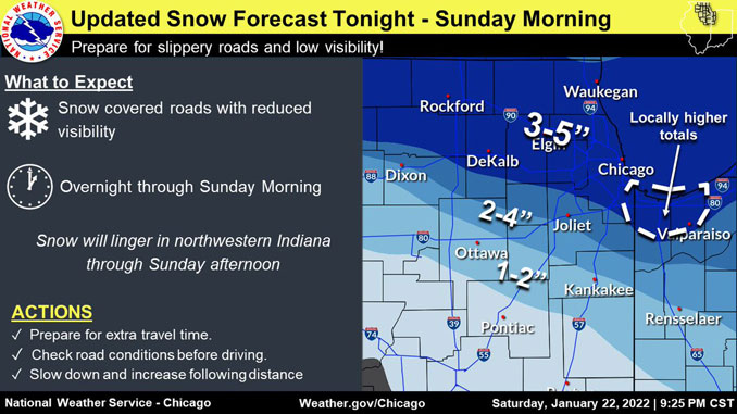 The axis for deeper snowfall shifted north, according to the NWS Chicago office update Saturday night (SOURCE: NWS Chicago)