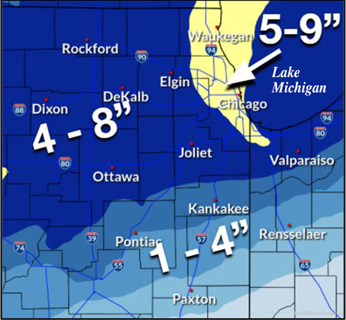 Snowfall Totals Map January 1, 2022 (SOURCE: National Weather Service Chicago)