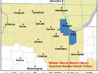 Slightly difference Winter Storm Watch indicated from National Weather Service at 12:26 a.m. compared to 5:00 a.m. January 27, 2022 (SOURCE: NWS Chicago)