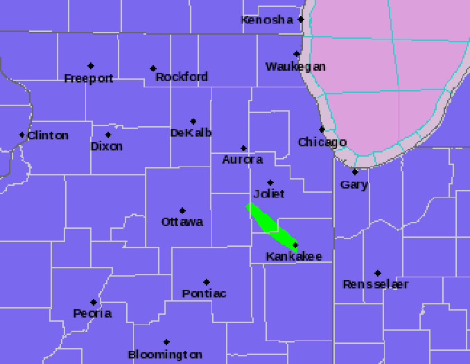 Winter Weather Advisory update Saturday, January 8, 2022; green area south of Joliet is Flood Warning.  (SOURCE: NWS Chicago)