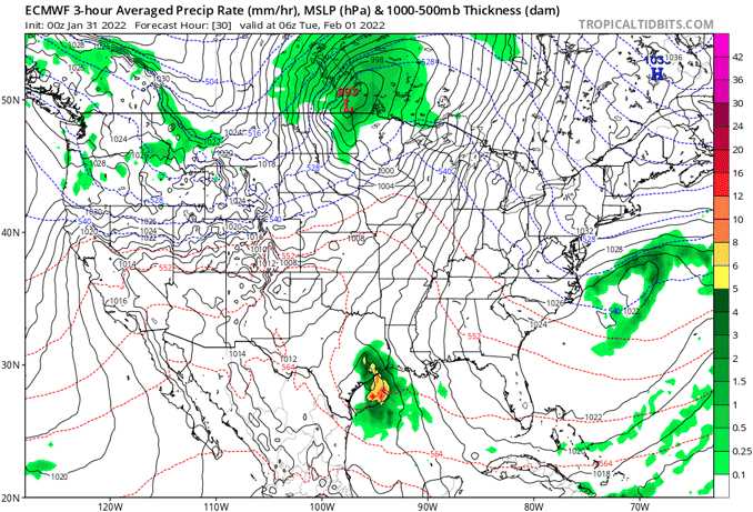 ECMWF Tuesday February 1, 2022 through Friday, February 4, 2022 (SOURCE: TropicalTidbits.com)