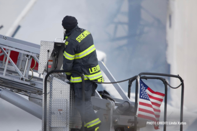 Fire scene on Day 4 at Bartlett warehouse fire Sunday, February 6, 2022 (PHOTO CREDIT: Linda Xydas)