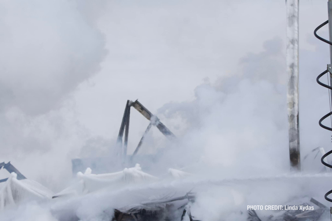 Fire scene on Day 4 at Bartlett warehouse fire Sunday, February 6, 2022 (PHOTO CREDIT: Linda Xydas)