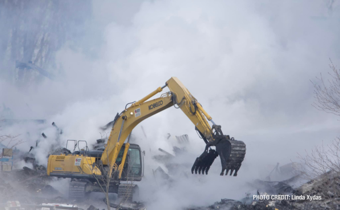 Fire scene on Day 4 at Bartlett warehouse fire Sunday, February 6, 2022 (PHOTO CREDIT: Linda Xydas)